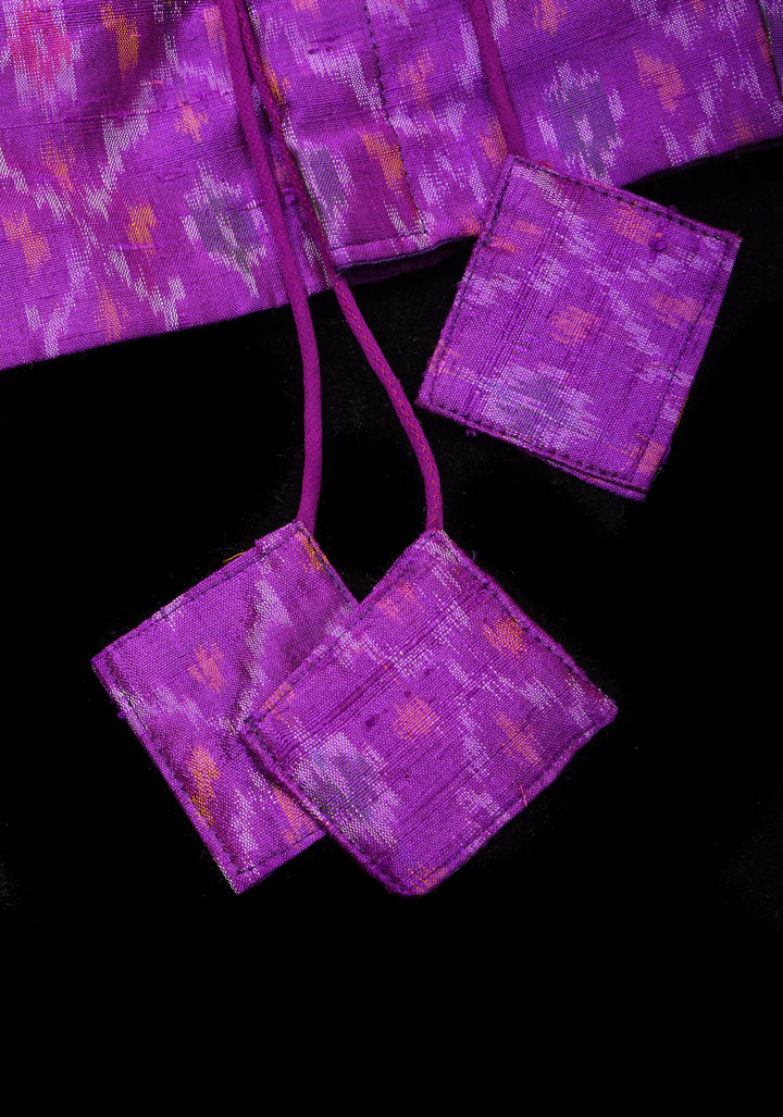 Purple Ikkat Pure Raw Silk Blouse with sheer yoke and Ikkat collar