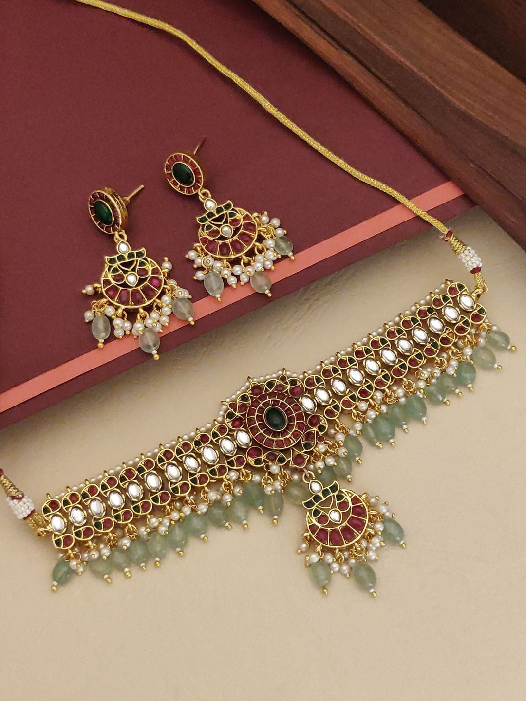 Gold Plated Kempstone Necklace Set |SHOBITAM