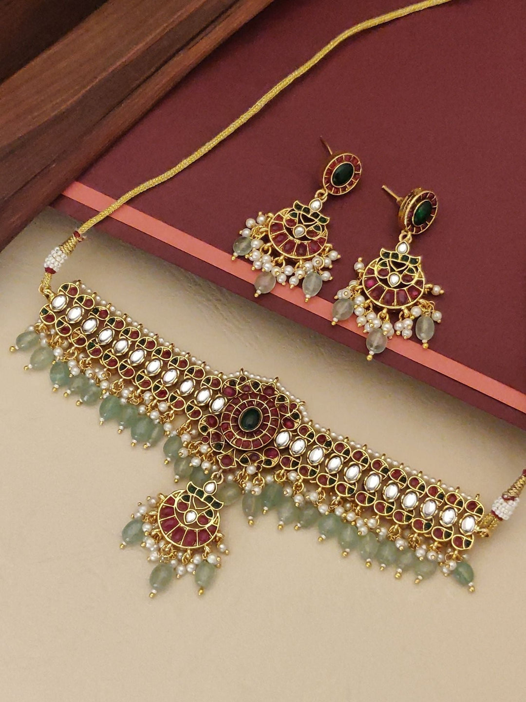 Gold Plated Kempstone Necklace Set |SHOBITAM