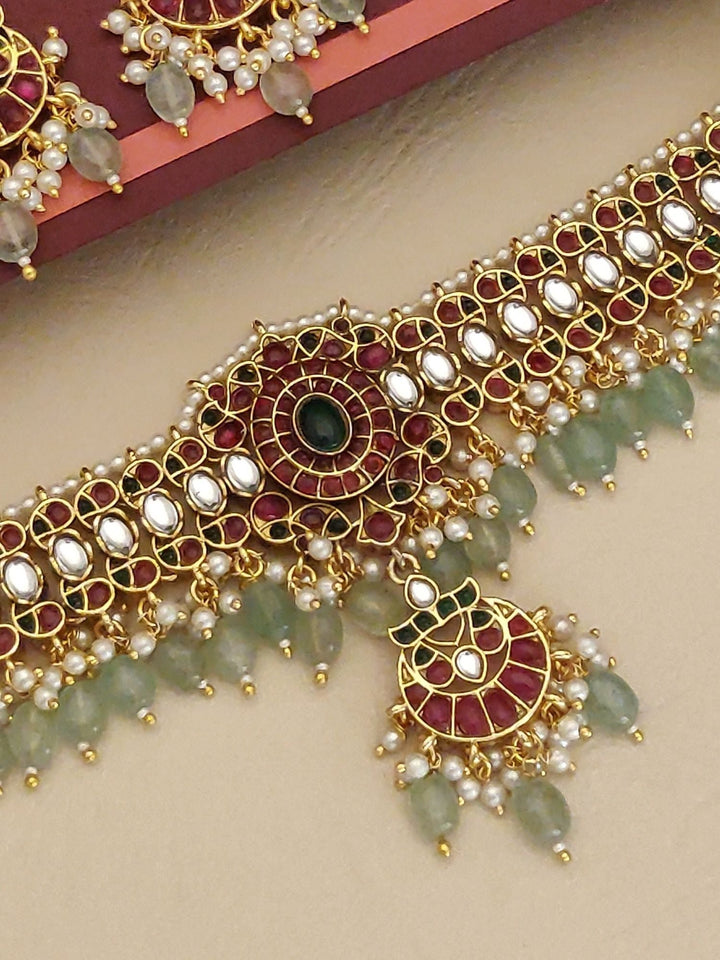 Gold Plated Kempstone Necklace Set |SHOBITAM