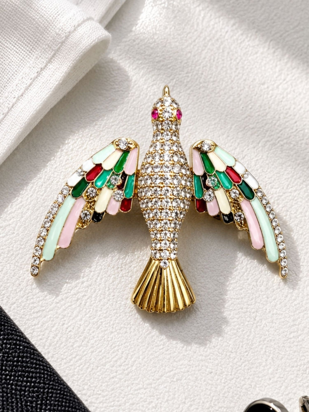 Luxury Crystal Bird Brooch Pin for Unisex | Multicolor Enamel Gold Plated Statement Lapel Pin | SHOBITAM