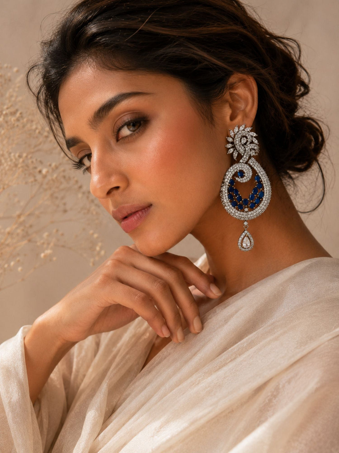 Mint Green Kundan Triple Jhumka Earrings | SHOBITAM
