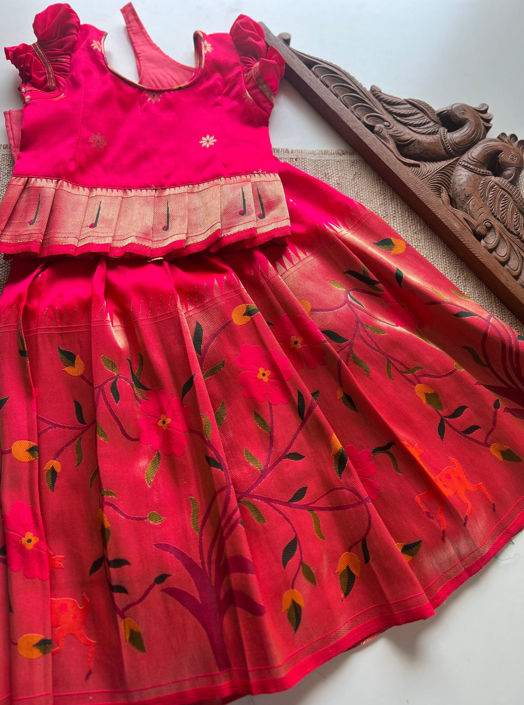 Paithani Skirt with bodice and peplum top - Pink Express | SHOBITAM
