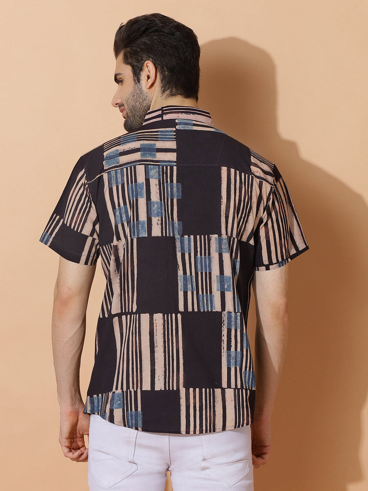 Kavi Ajrakh Half Sleeve Artisan Print Shirt in Black for Men