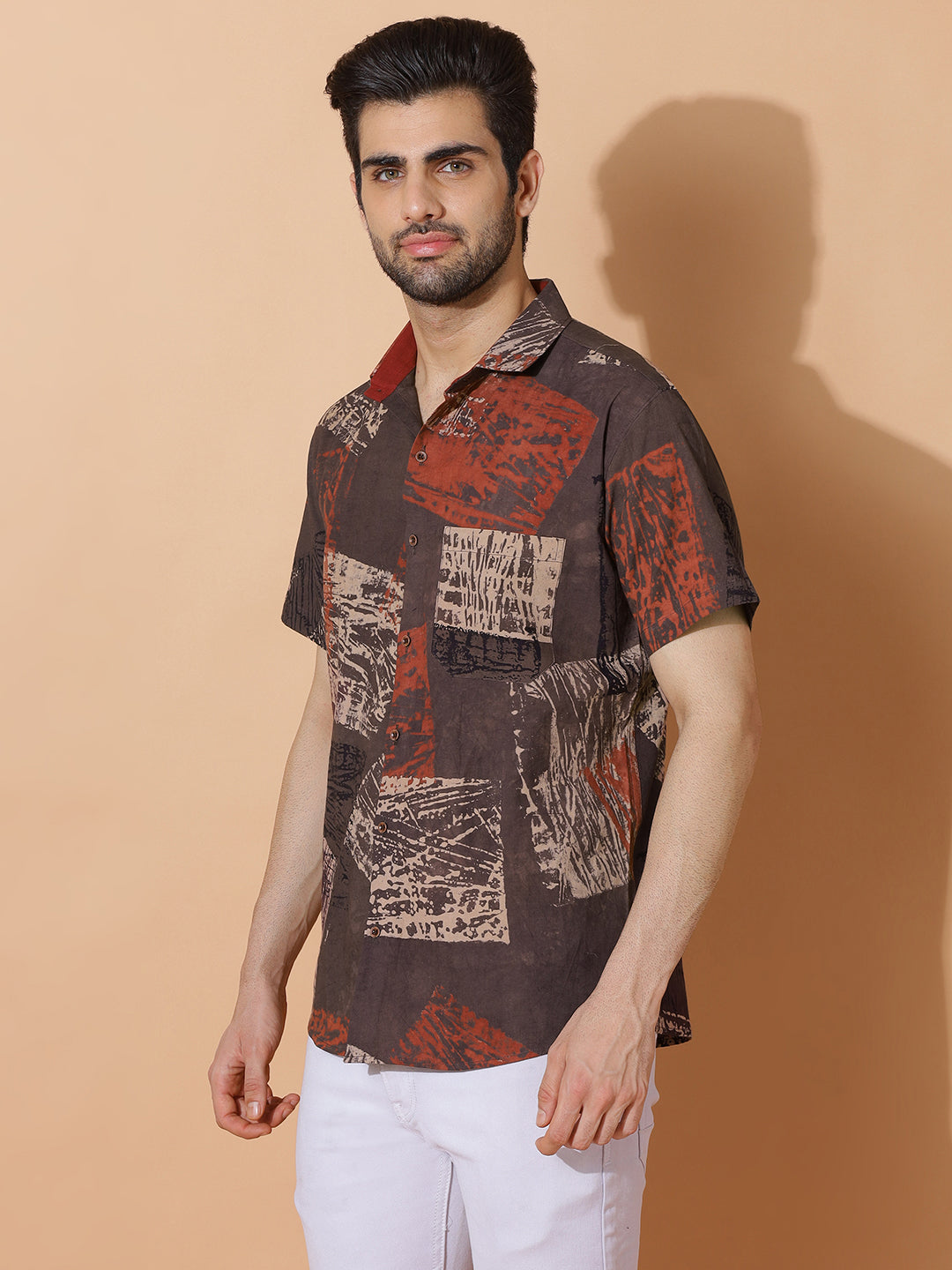 Brown Story Ajrakh Half Sleeve Artisan Print Shirt in Brown for Men