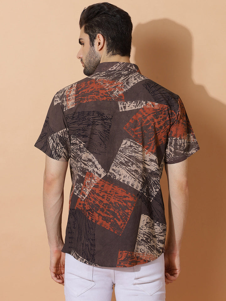 Brown Story Ajrakh Half Sleeve Artisan Print Shirt in Brown for Men
