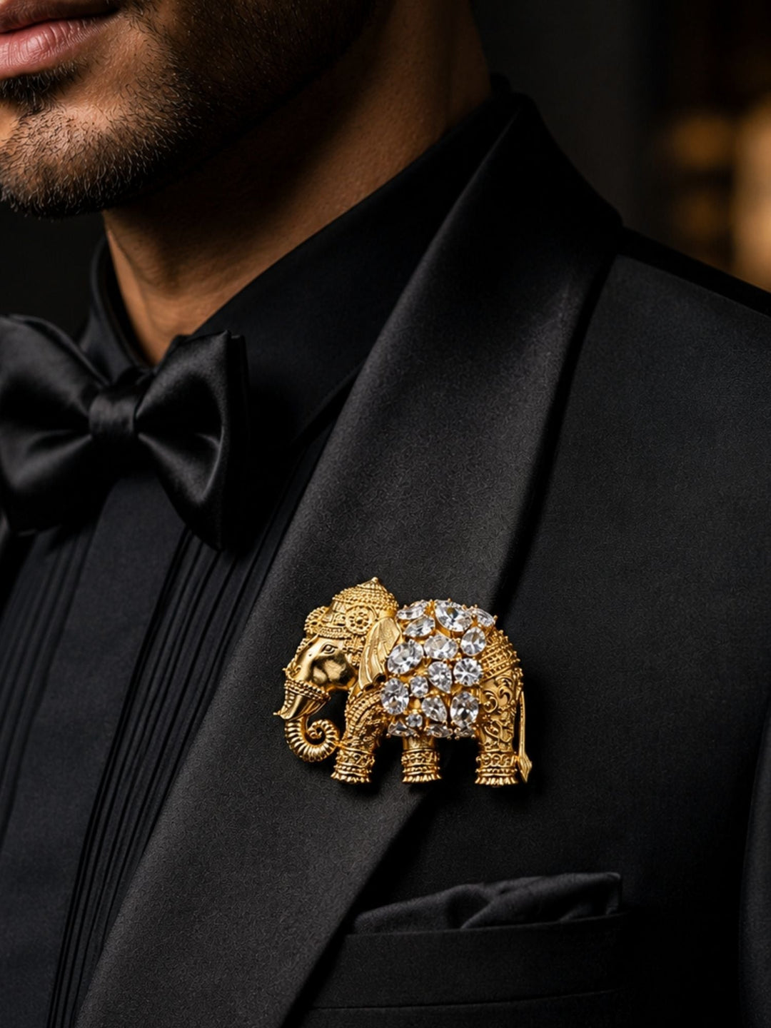 Royal Elephant Brooch Pin for Unisex | Gold Plated Crystal Statement Lapel Pin | SHOBITAM