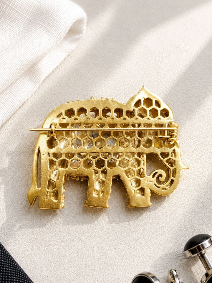 Royal Elephant Brooch Pin for Unisex | Gold Plated Crystal Statement Lapel Pin | SHOBITAM
