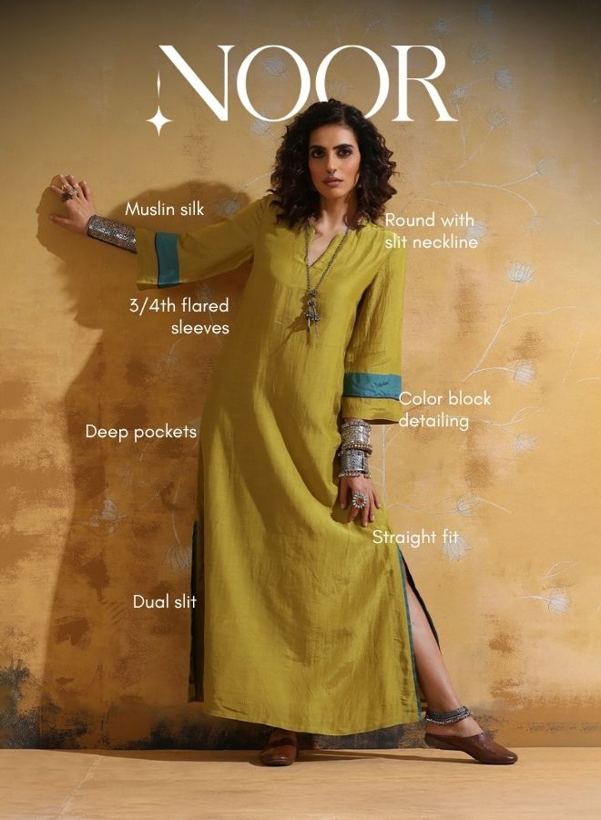 Lime Muslin Silk Straight Maxi Dress  | SHOBITAM