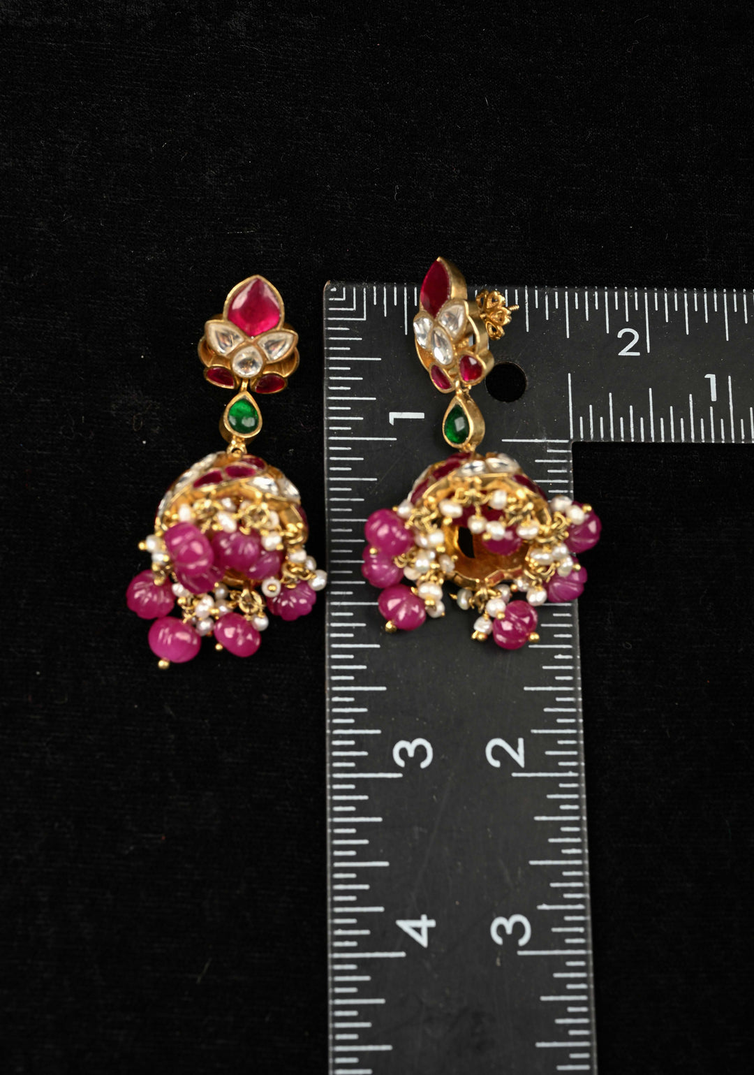 92.5 Silver, 22 kt gold-plated Kundan Jadau Jhumkhas