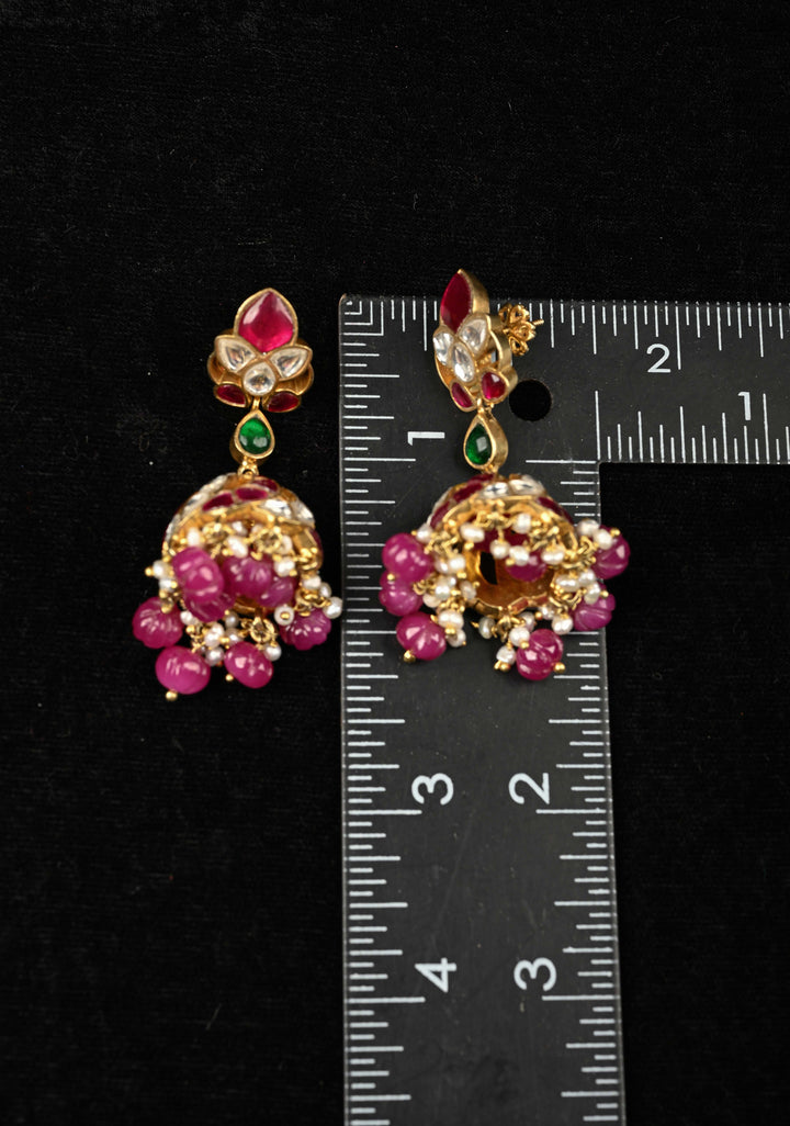 92.5 Silver, 22 kt gold-plated Kundan Jadau Jhumkhas