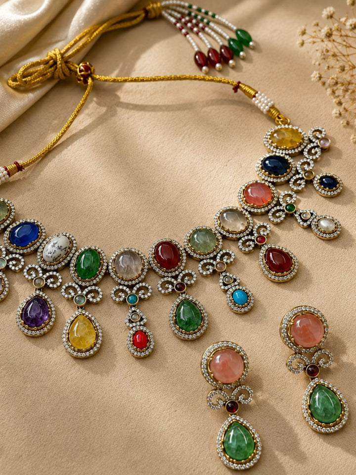 Emerald Green Pendant Necklace Set | SHOBITAM