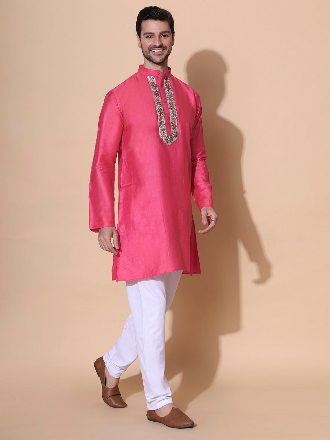 Siachen Rose Men Khadi Silk Handwoven Half Sleeve Kurta