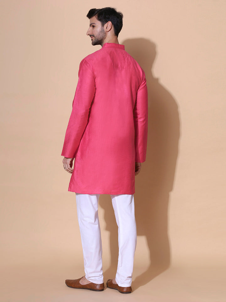 Siachen Rose Men Khadi Silk Handwoven Half Sleeve Kurta