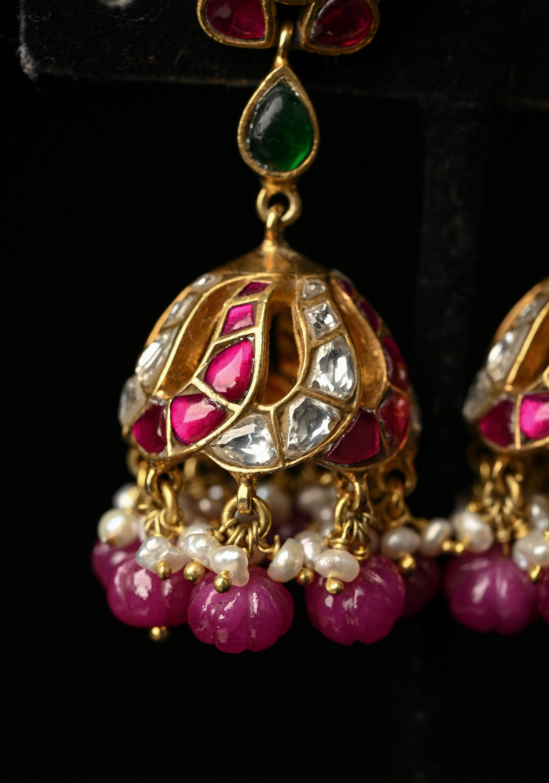 92.5 Silver, 22 kt gold-plated Kundan Jadau Jhumkhas