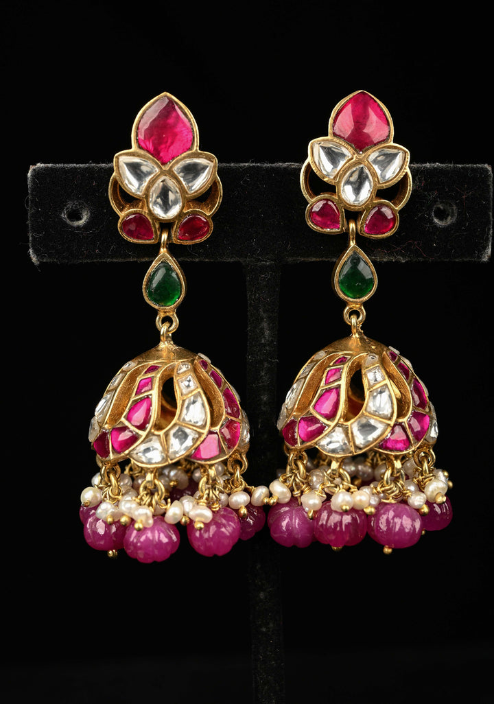 92.5 Silver, 22 kt gold-plated Kundan Jadau Jhumkhas