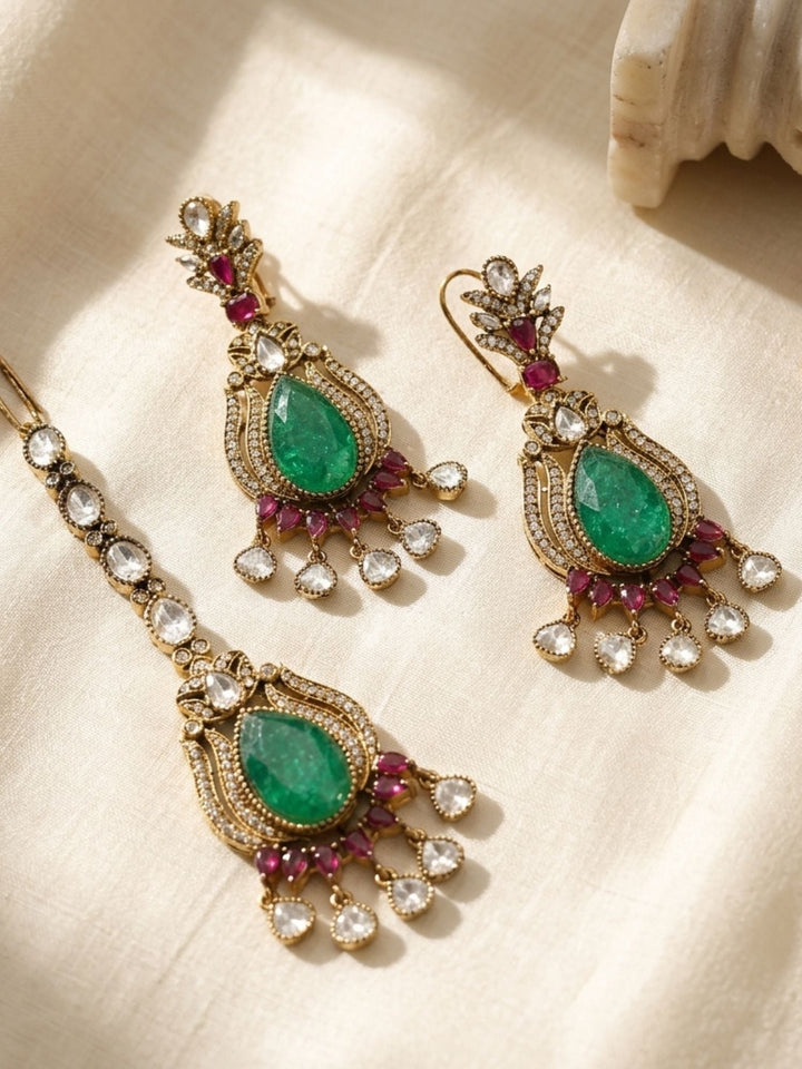 Heavy Bridal Choker Set with Maang Tikka & Earrings | SHOBITAM
