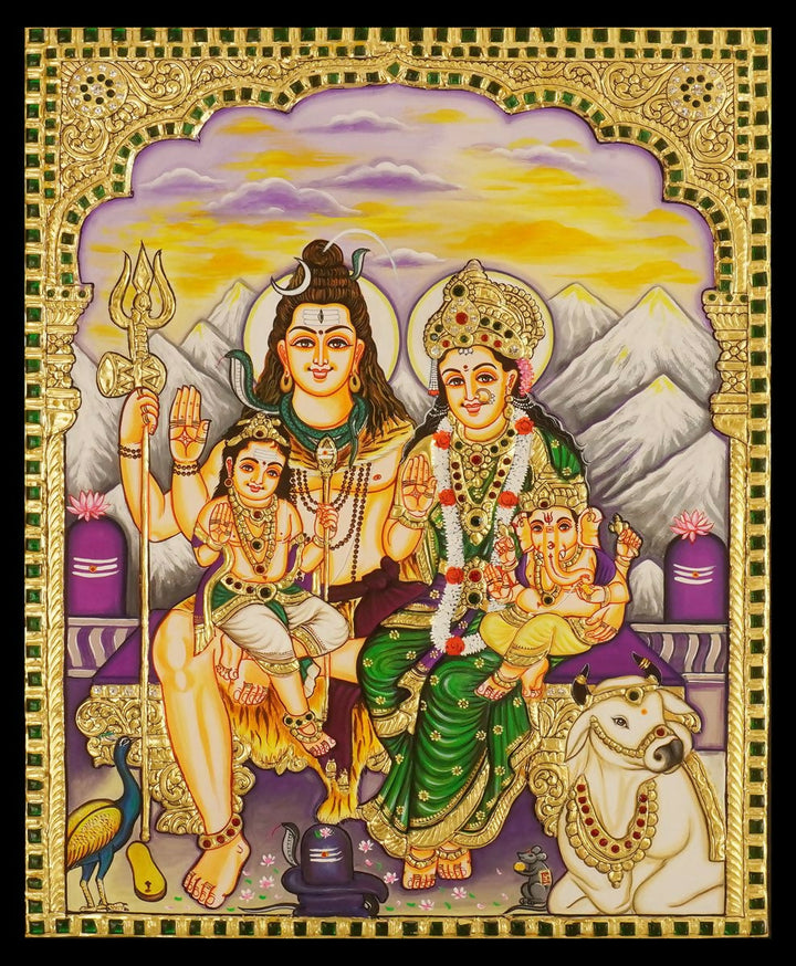 TANJORE PAINTING SHIVA FAMILY 20*16 | SHOBITAM