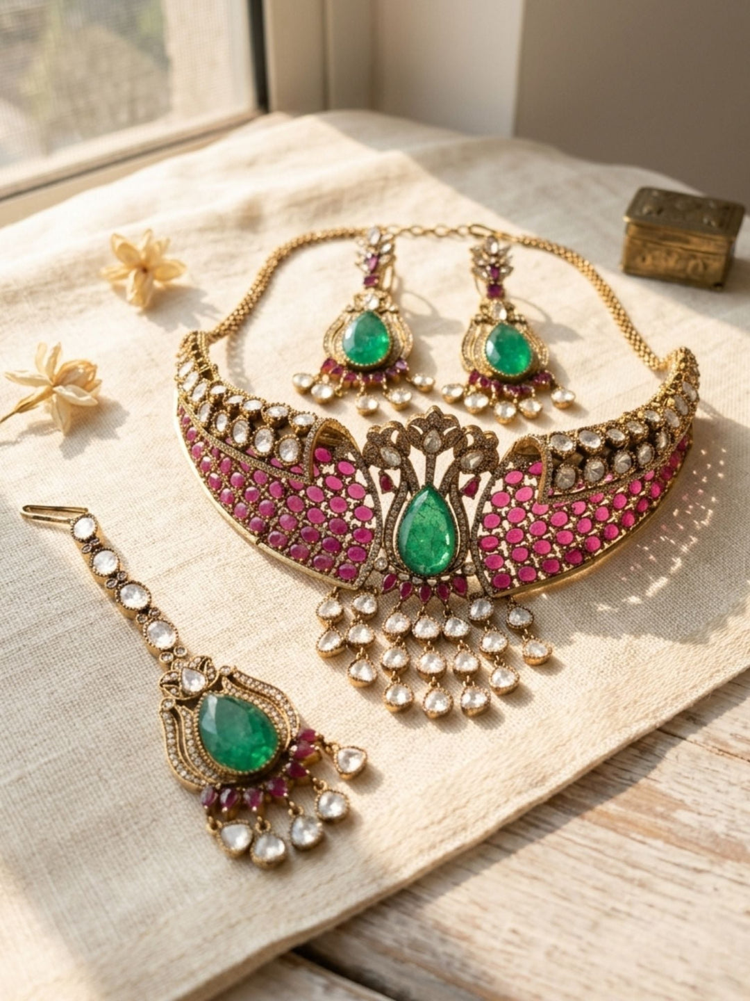 Heavy Bridal Choker Set with Maang Tikka & Earrings | Shobitam