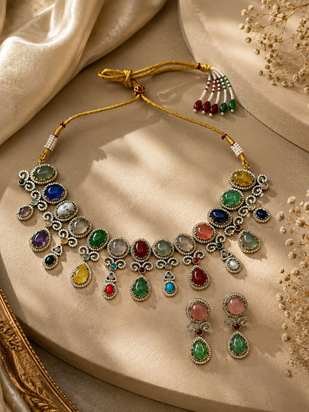 Emerald Green Pendant Necklace Set | SHOBITAM