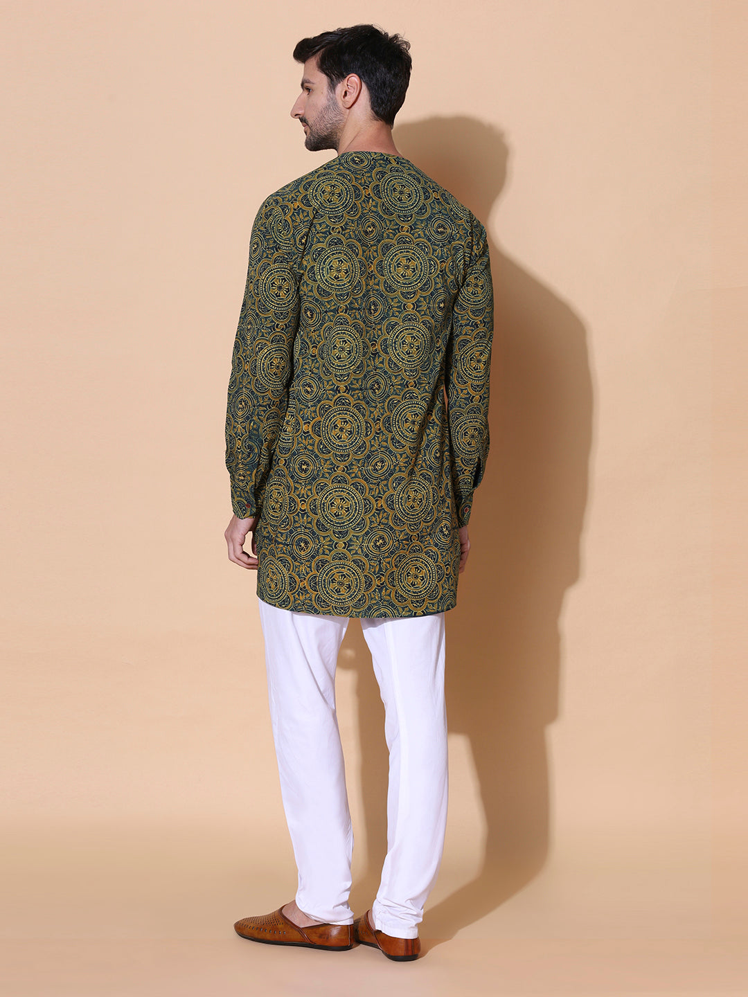 Haritvan Ajrakh Print Cotton Kurta in Green