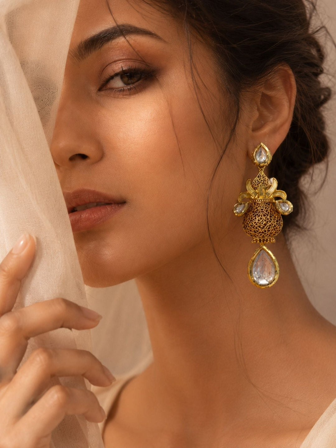 Antique Kundan Drop Earrings in Gold Finish – Festive Wear | SHOBITAM