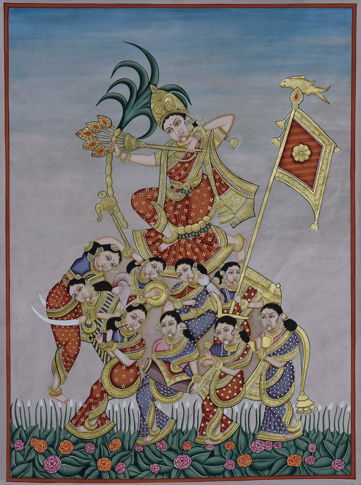 3x4 feet Authentic Jaipur Painting Devi - Nau Roop  | SHOBITAM