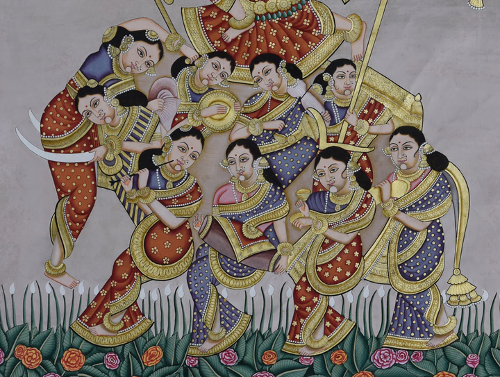 3x4 feet Authentic Jaipur Painting Devi - Nau Roop  | SHOBITAM