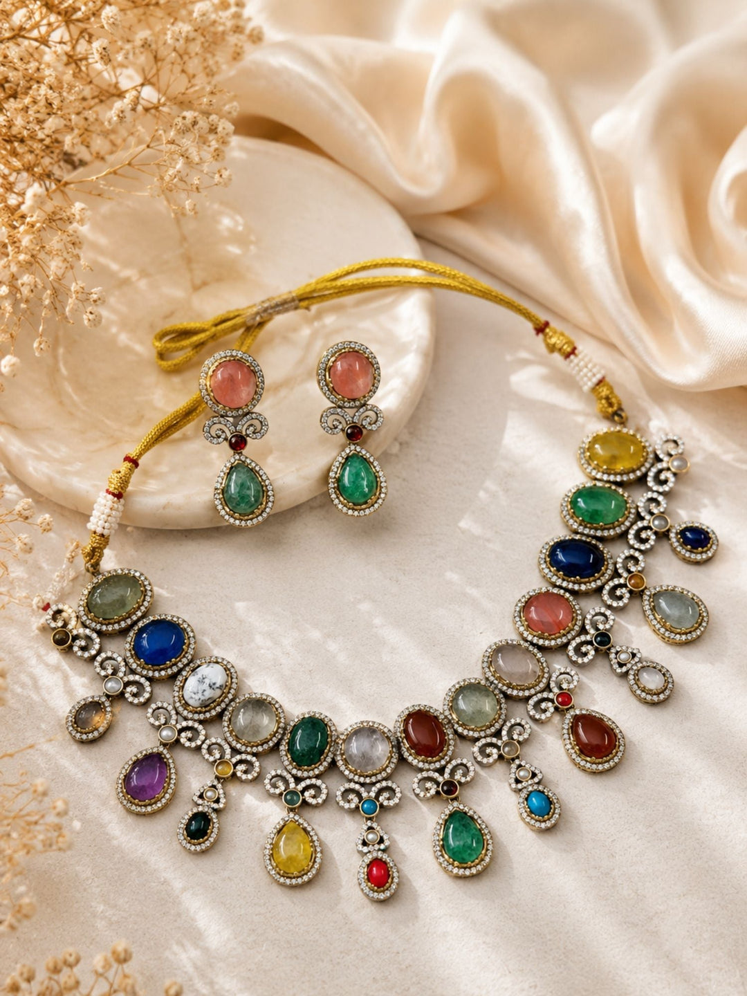 Emerald Green Pendant Necklace Set | SHOBITAM