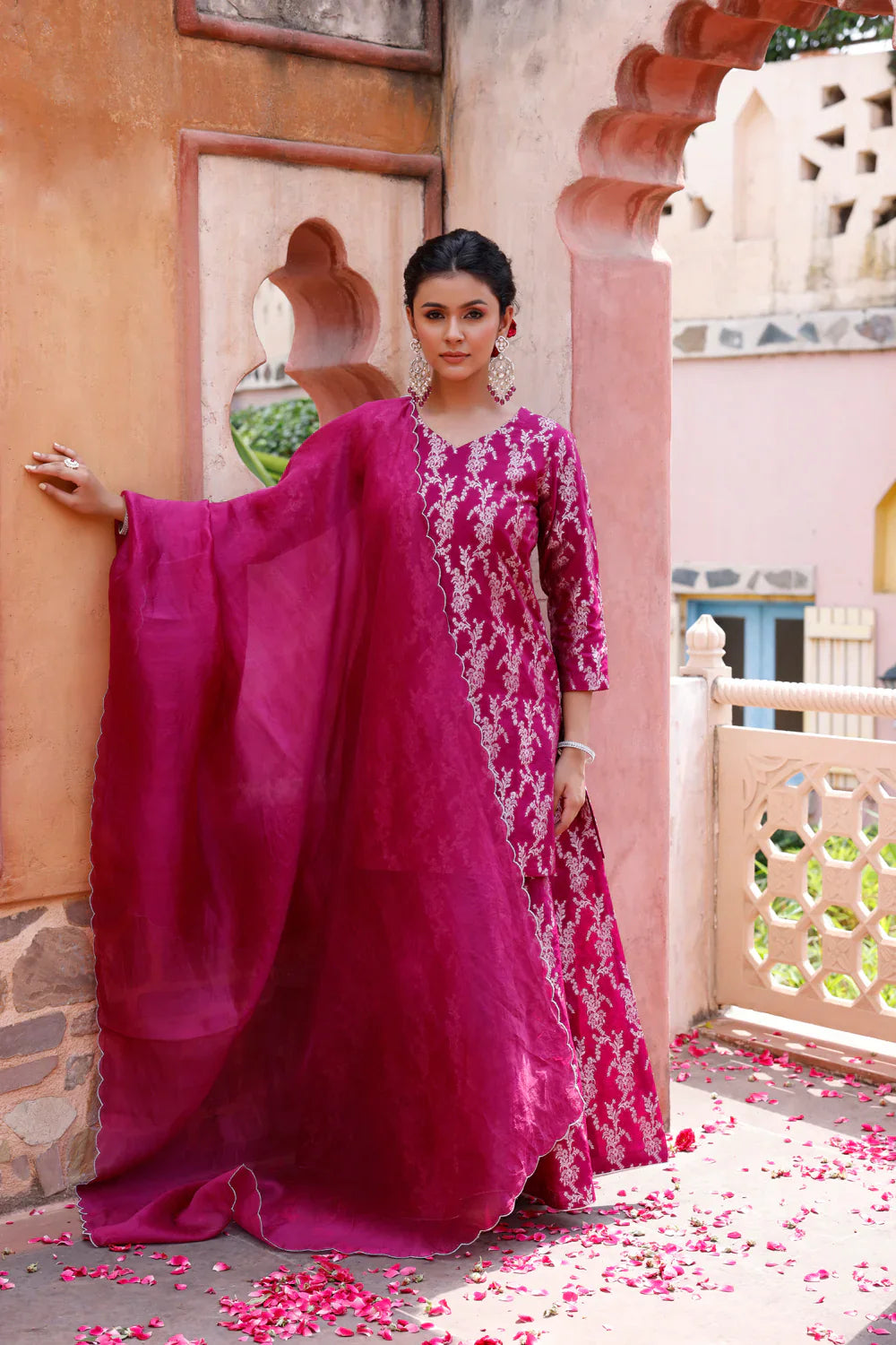Purple Pure Silk Banarasi Kurta Set With Dupatta | SHOBITAM