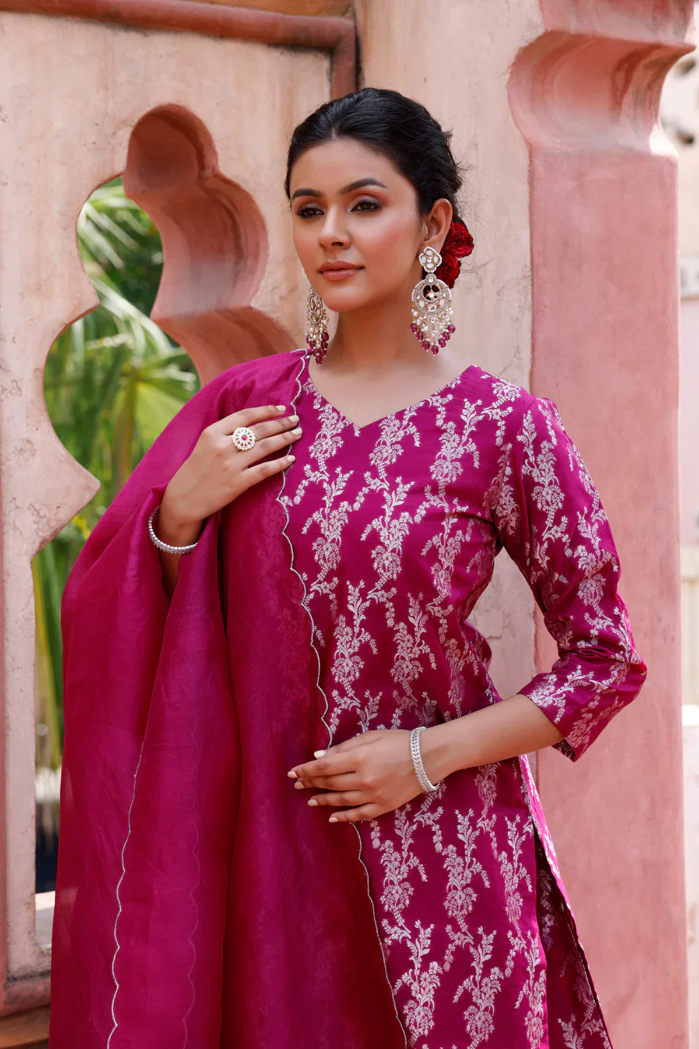 Purple Pure Silk Banarasi Kurta Set With Dupatta | SHOBITAM