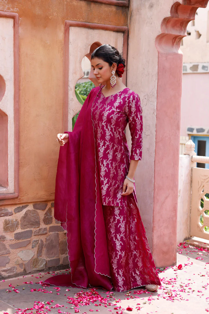 Purple Pure Silk Banarasi Kurta Set With Dupatta | SHOBITAM