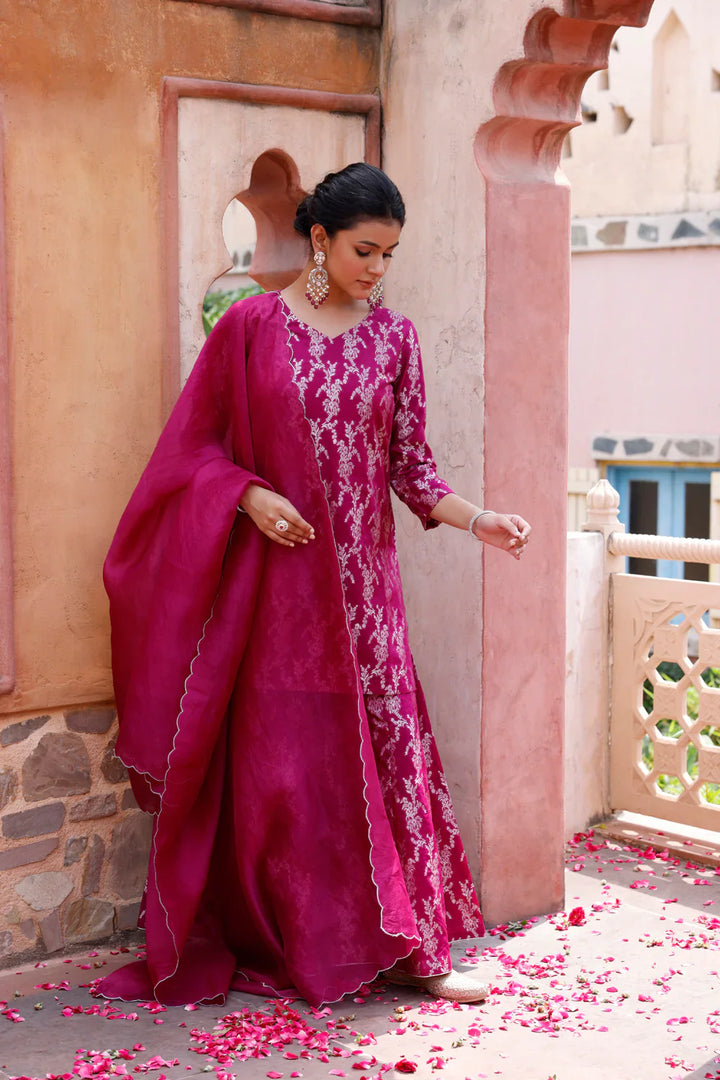 Purple Pure Silk Banarasi Kurta Set With Dupatta | SHOBITAM