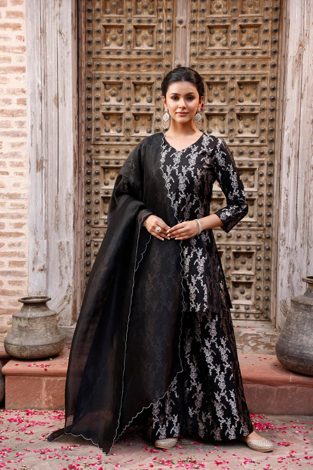 Black Pure Silk Banarasi Kurta Set With Dupatta| SILK MARK CERTIFIED