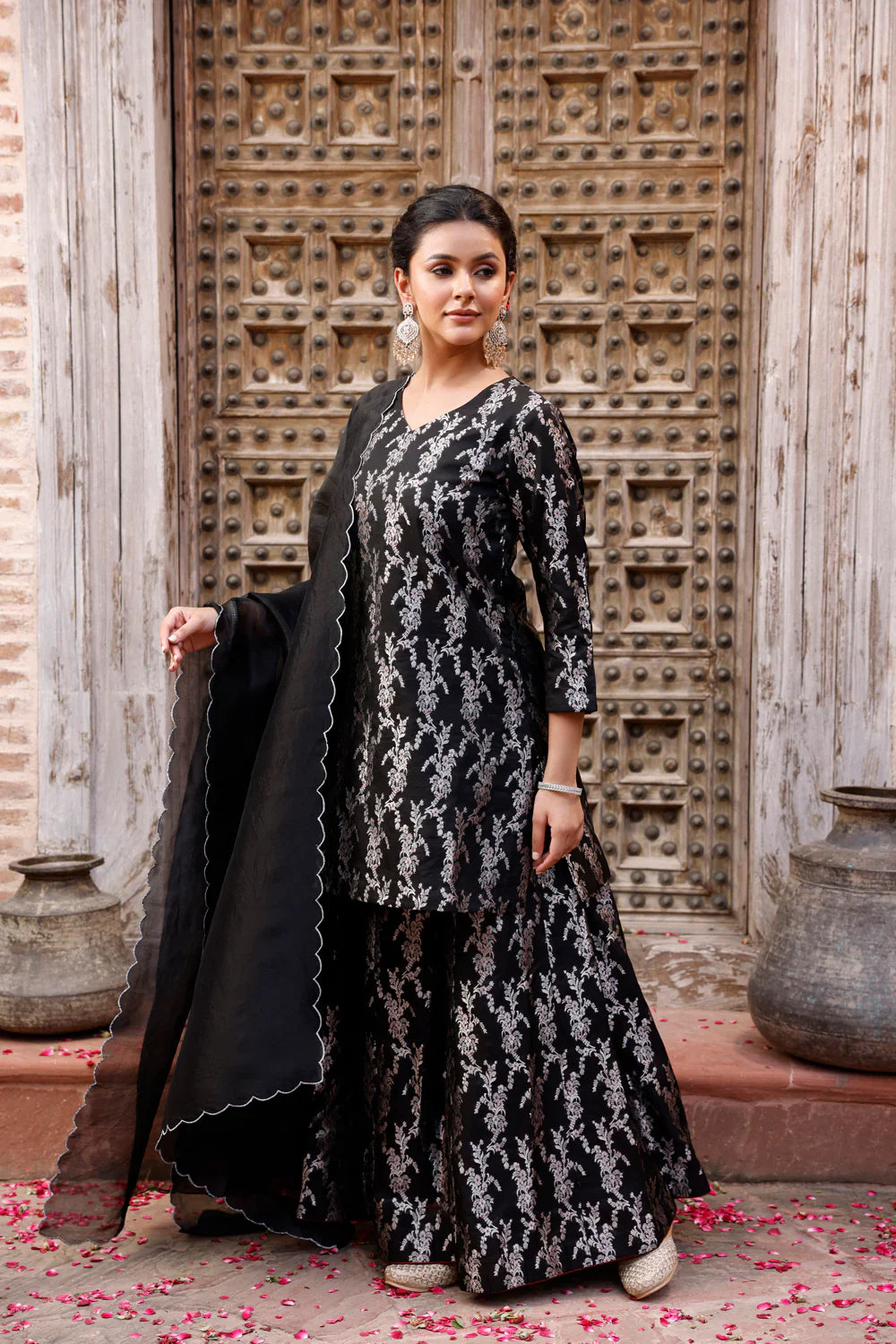 Black Pure Silk Banarasi Kurta Set With Dupatta| SILK MARK CERTIFIED