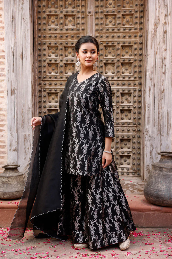 Black Pure Silk Banarasi Kurta Set With Dupatta| SILK MARK CERTIFIED