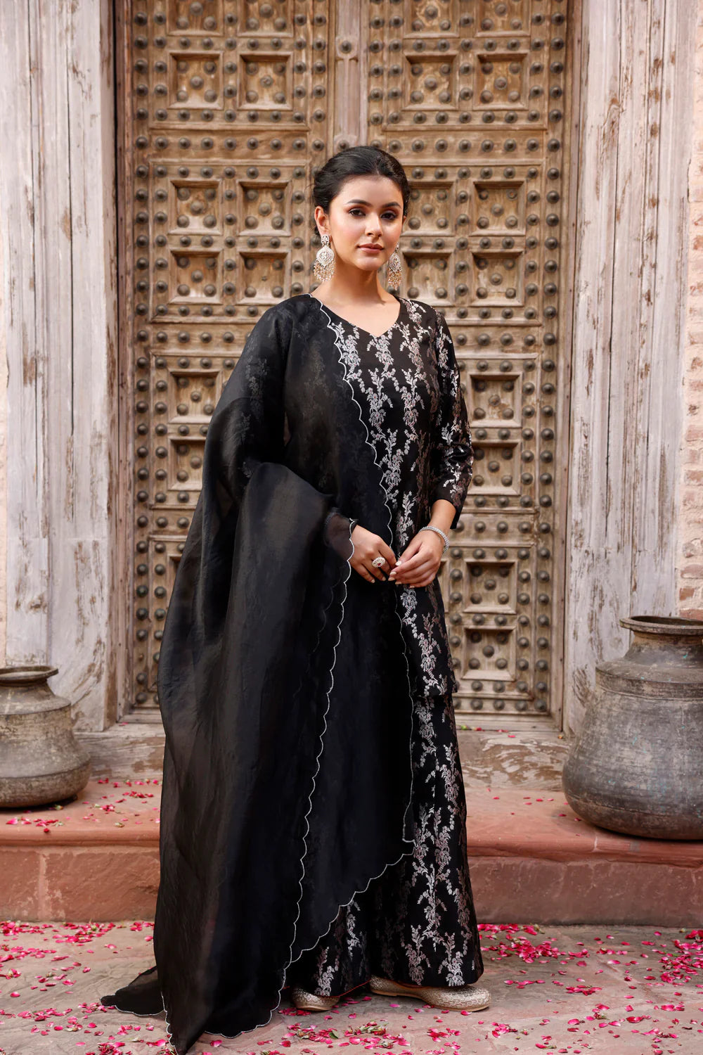 Black Pure Silk Banarasi Kurta Set With Dupatta| SILK MARK CERTIFIED