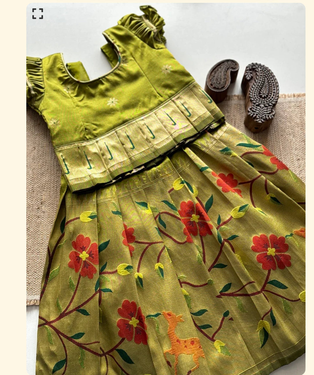 Paithani Skirt with bodice and peplum top -green - Express | SHOBITAM