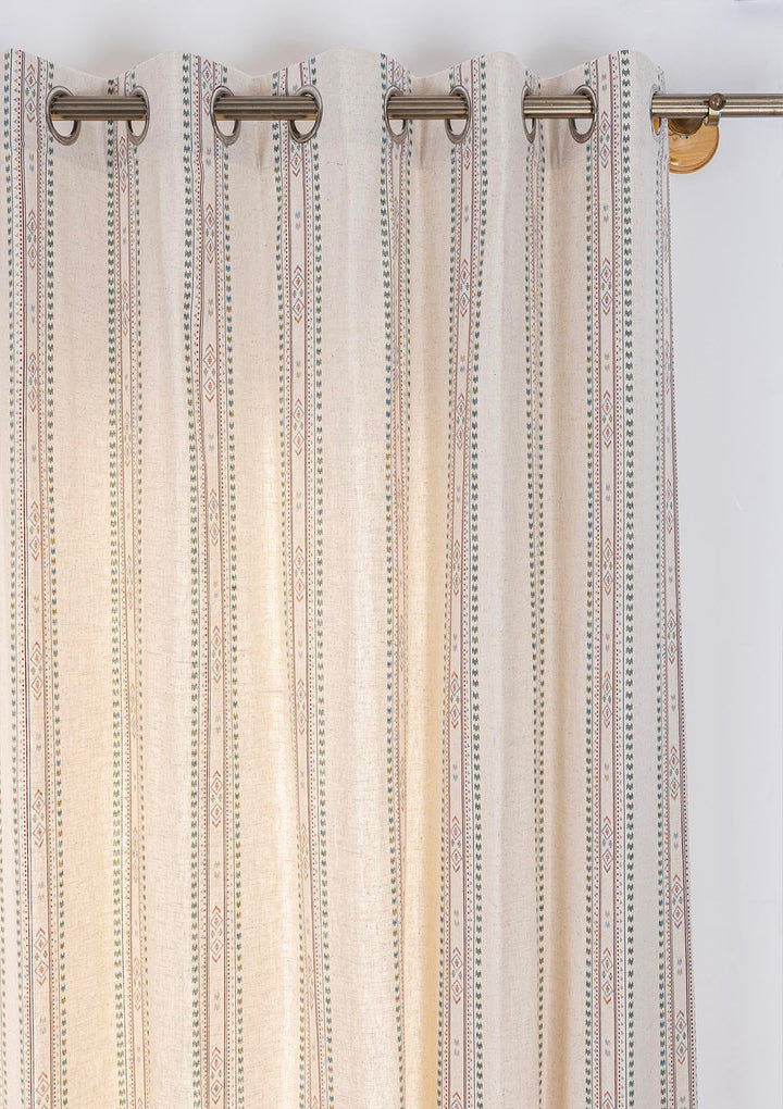 Kalai Linen Cotton Printed Curtain for living room & bedroom - Light Reduction - Multicolor - Single Piece | SHOBITAM