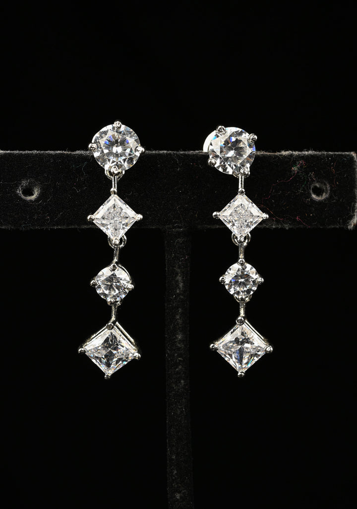 92.5 Pure Silver Icicle CZ  Earrings
