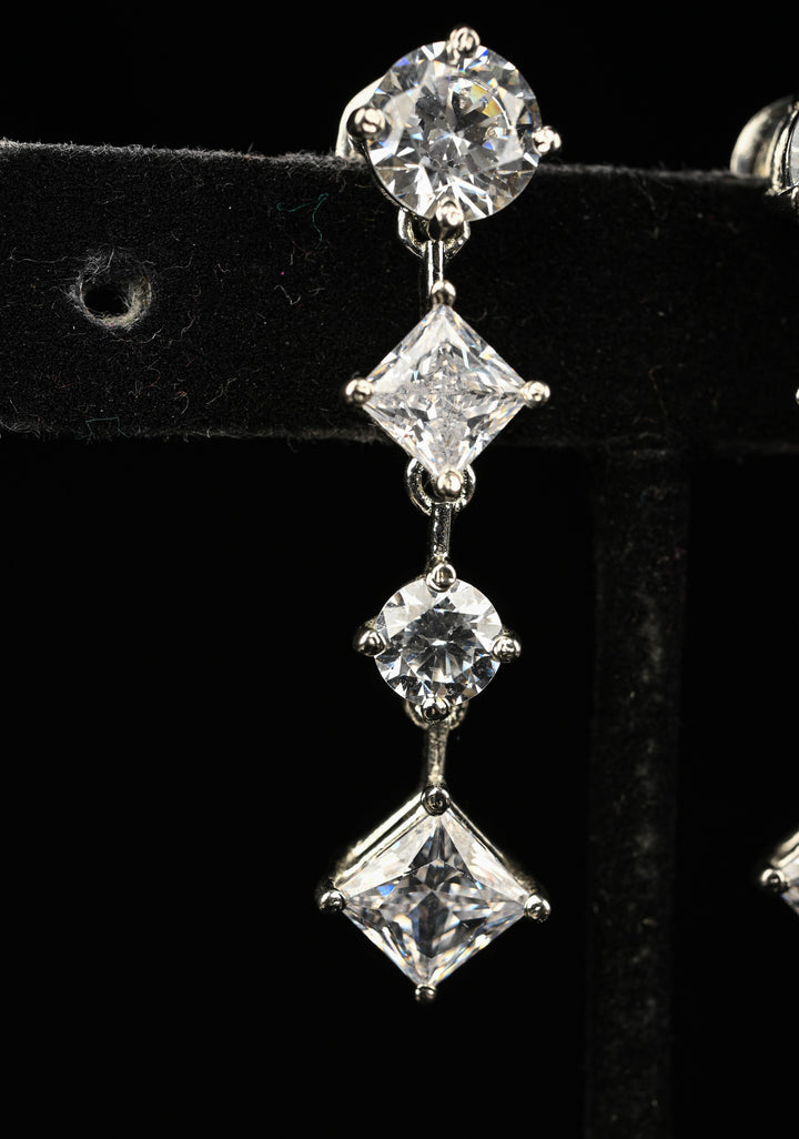92.5 Pure Silver Icicle CZ  Earrings