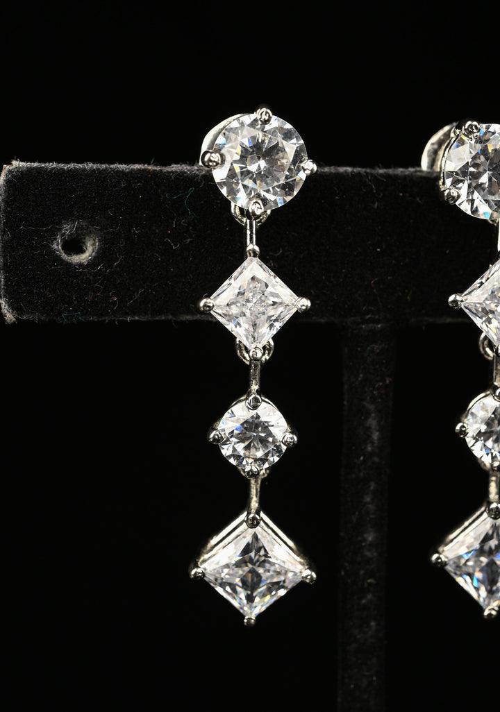 92.5 Pure Silver Icicle CZ  Earrings