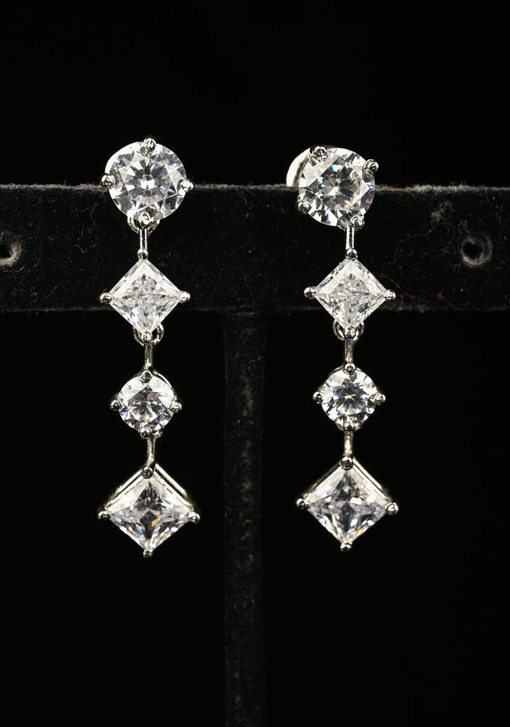92.5 Pure Silver Icicle CZ  Earrings