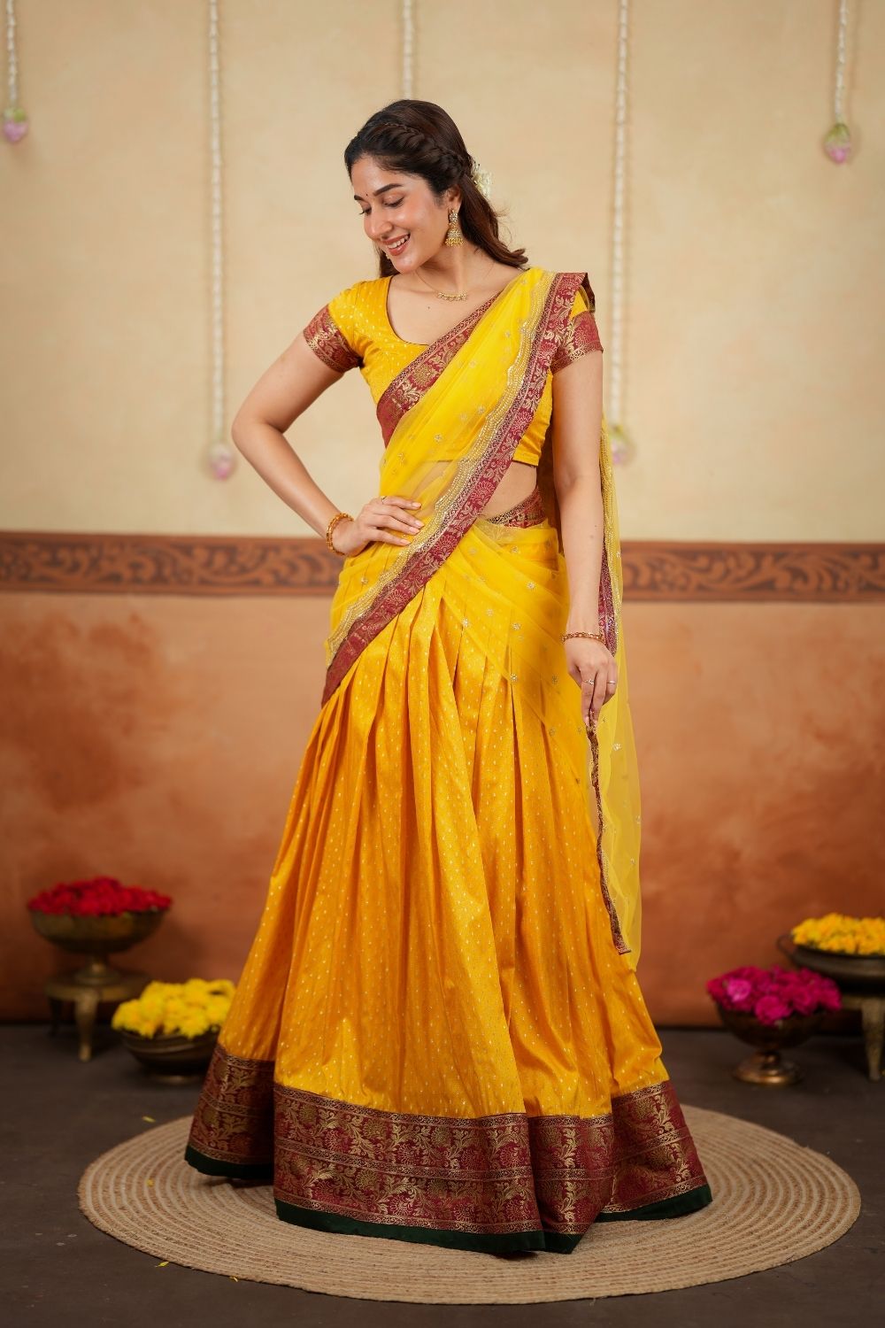 Rithanya Yellow Halfsaree (Set of 3) | SHOBITAM