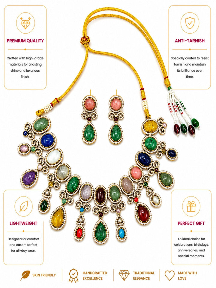 Emerald Green Pendant Necklace Set | SHOBITAM
