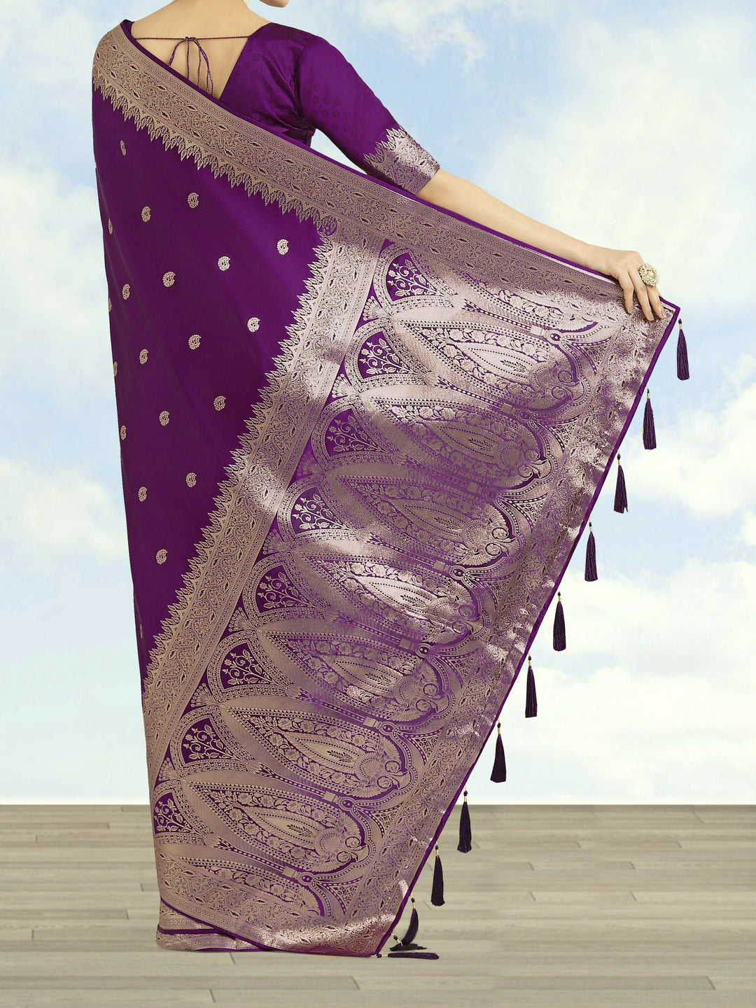 Purple Banarasi Satin Silk Saree With Blouse Piece | SHOBITAM