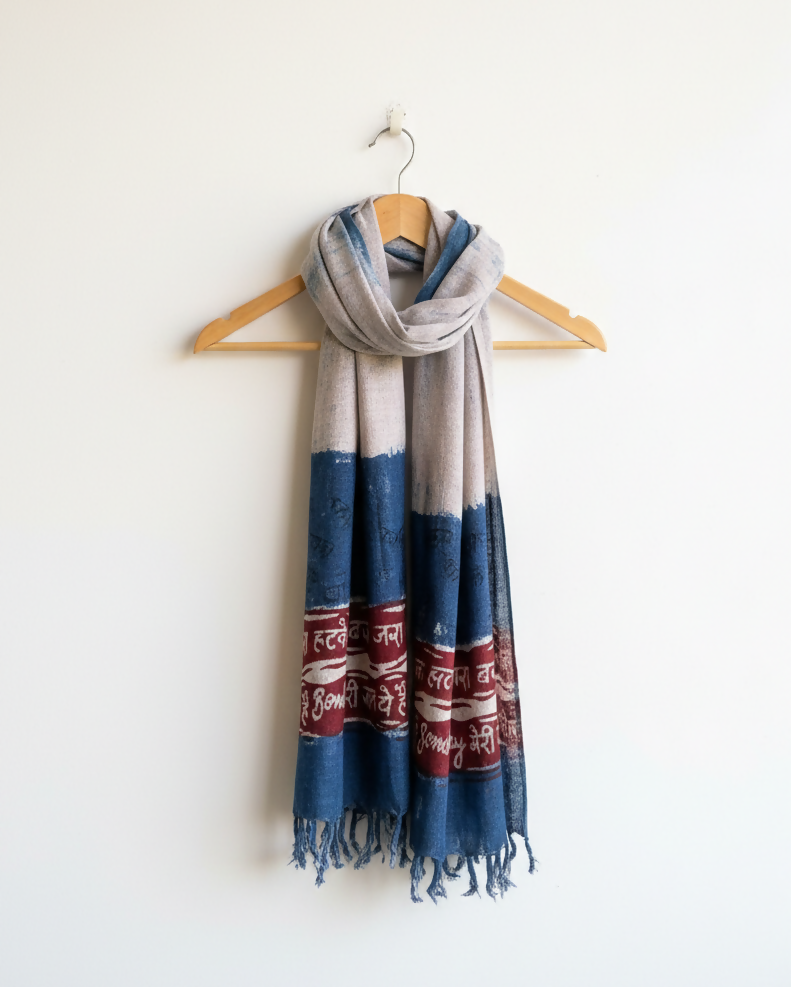 Indigo Bombay Dabu Print Cotton stole | SHOBITAM