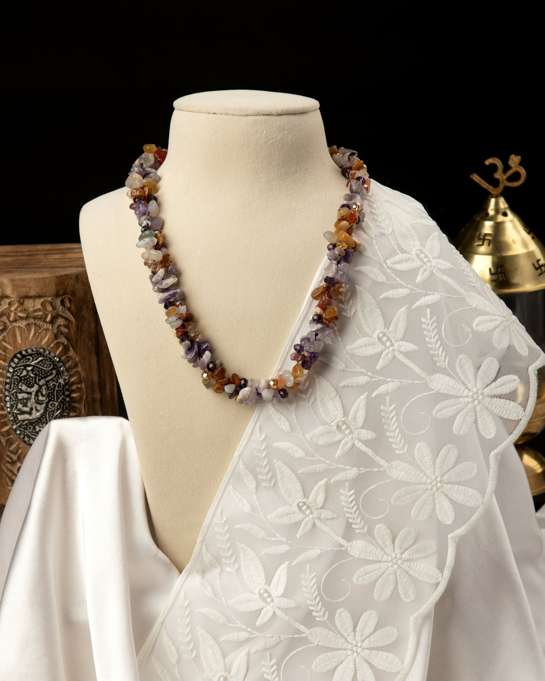 Amara Autumn Violette- Hesonite and Amethyst with Crystals Mala | SHOBITAM