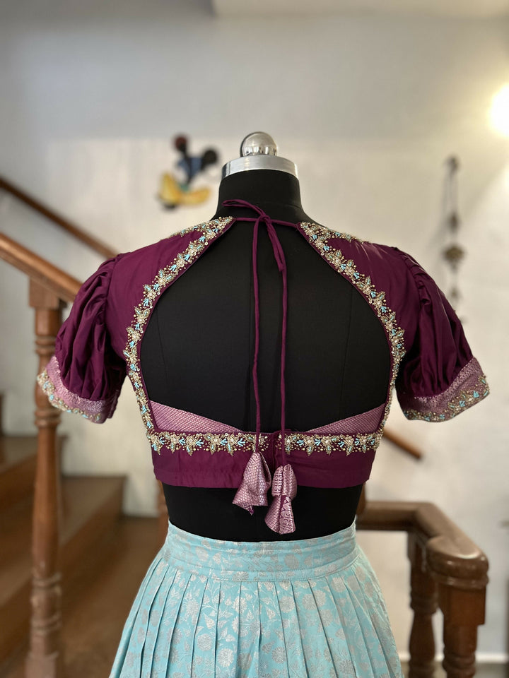 Aqua blue Semi Kanchi Lehenga Set