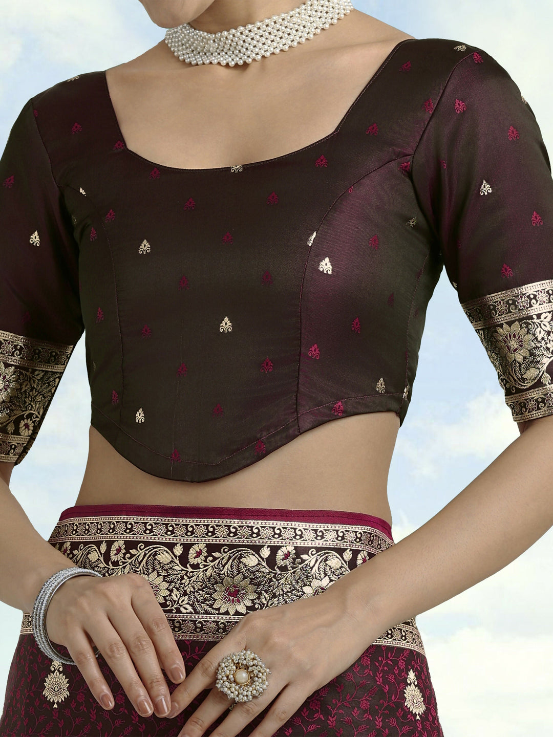 Maroon Banarasi Satin Silk Saree | SHOBITAM